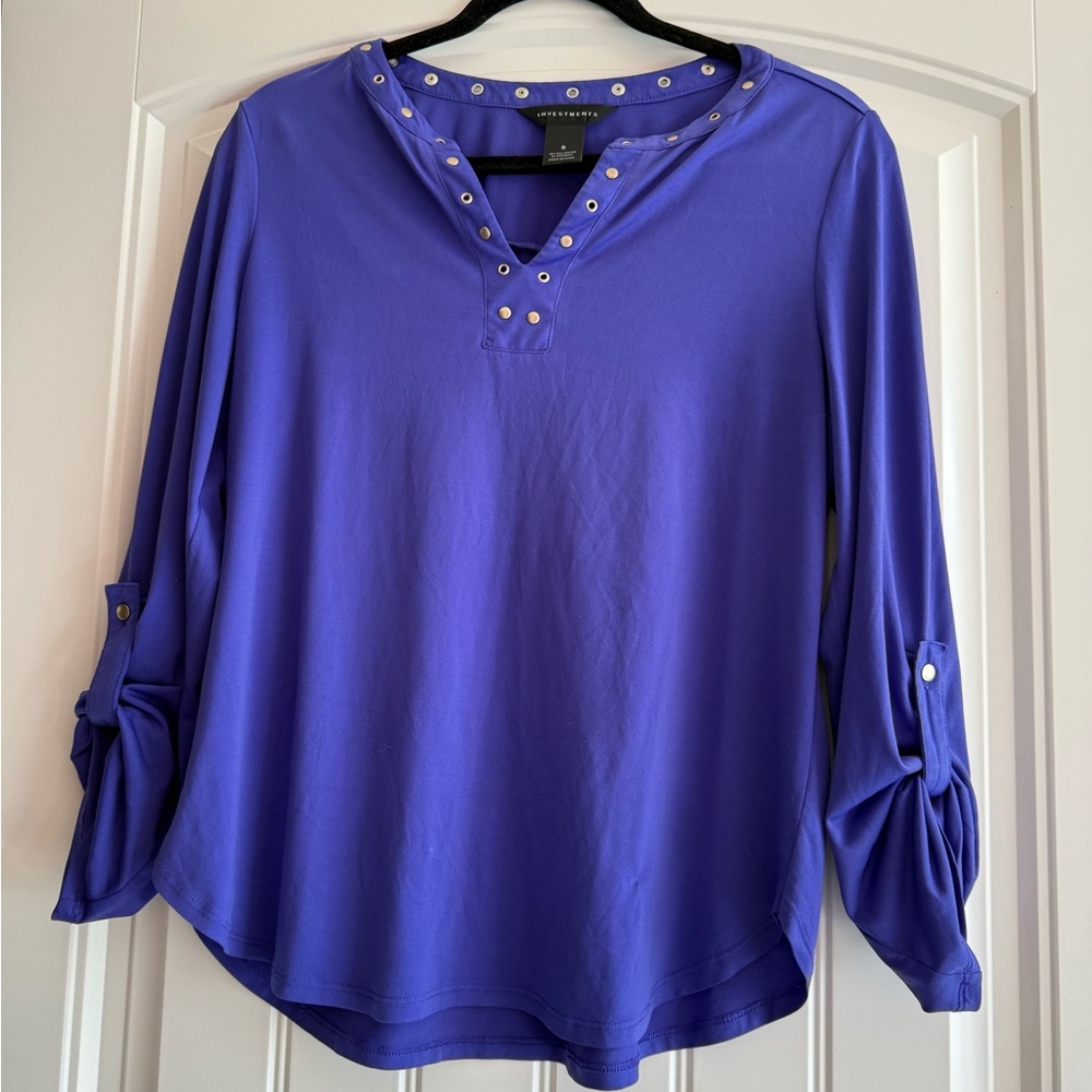 Investments Purple V-Neck Long Sleeve Top with Stud Accents